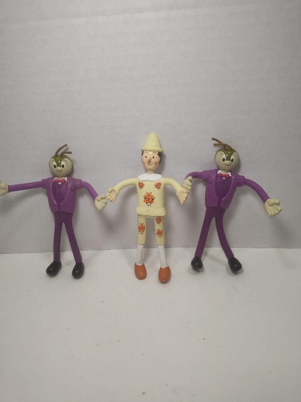 McDonald's 2002 Disney Pinocchio & 2-Jiminy Cricket Bendable Figures Lot of 3